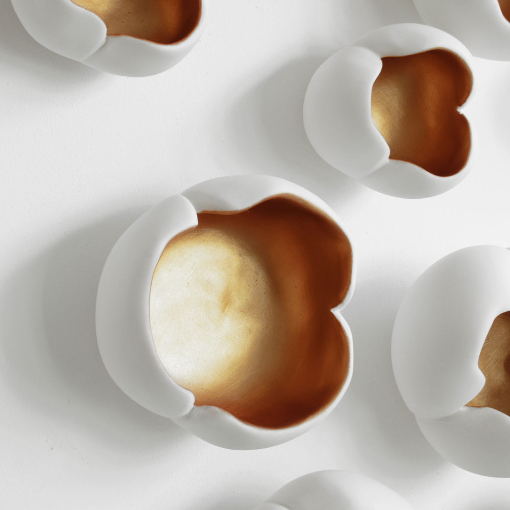 White Gold Floral Ceramic Wall Art