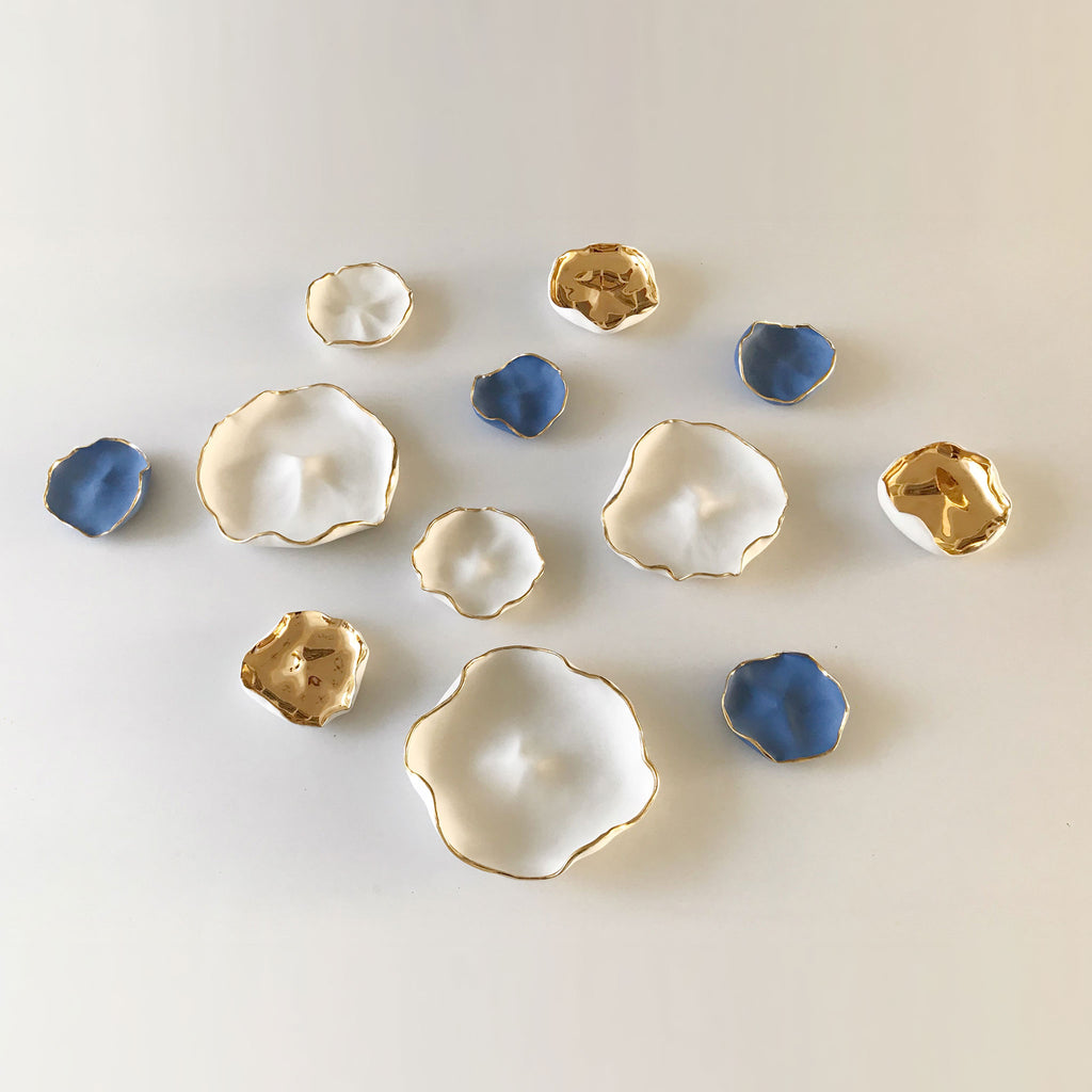 White Blue Gold Ceramic Wall Art