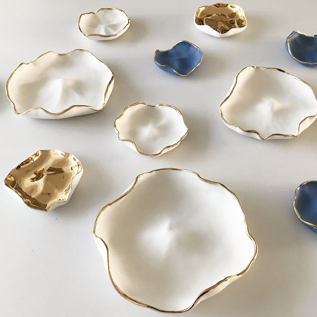 White Blue Gold Ceramic Wall Art