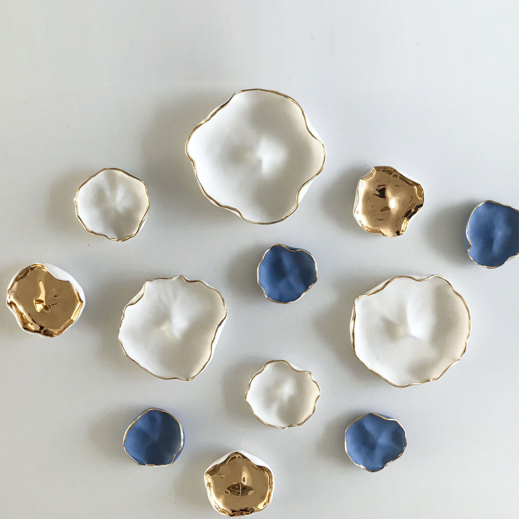 White Blue Gold Ceramic Wall Art