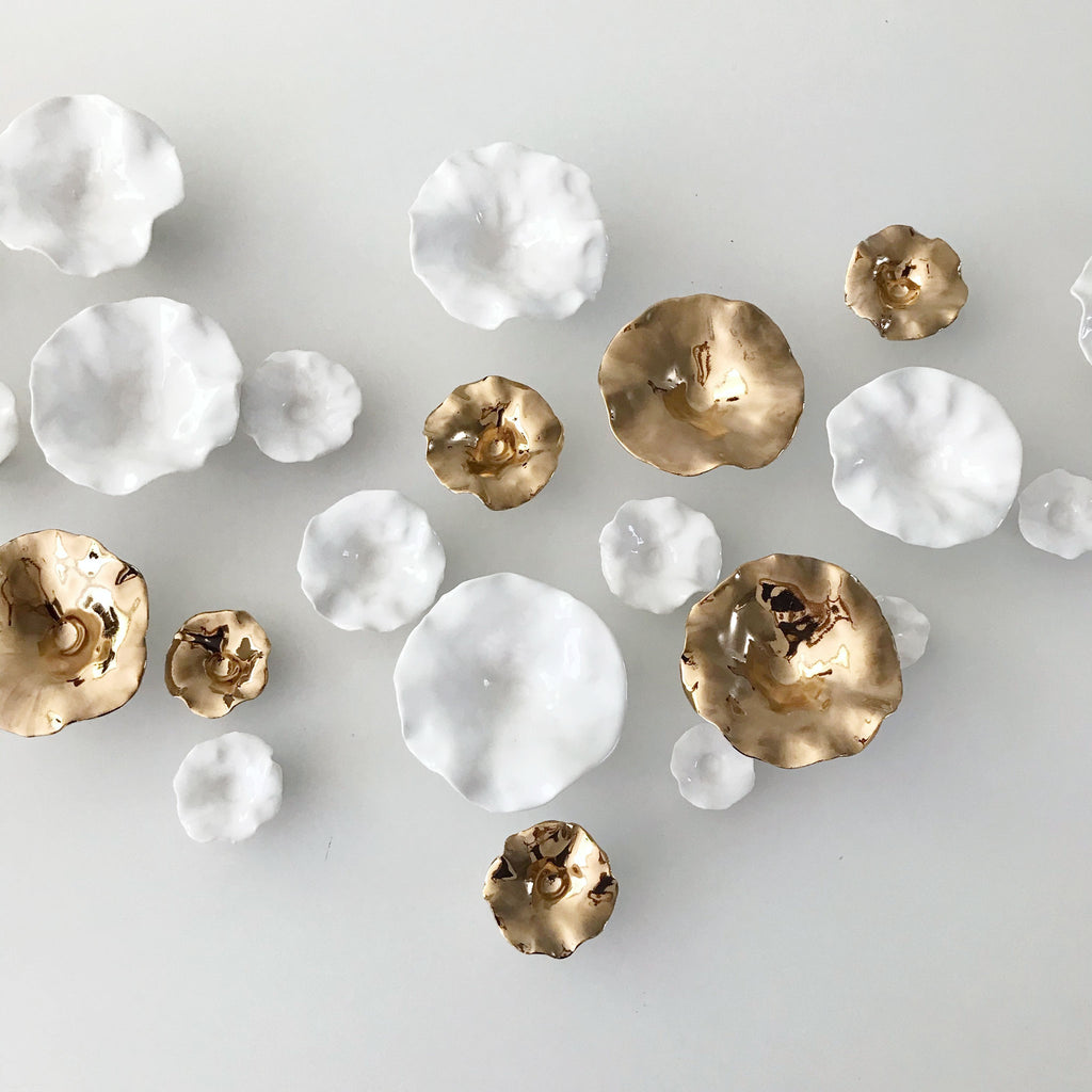 White and Gold Ceramic Wall Art