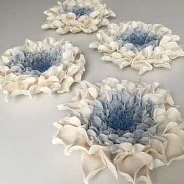 Blue Dahlia Porcelain Ceramic Wall Art set of Ceramic Wall Sculpture - Maapstudio